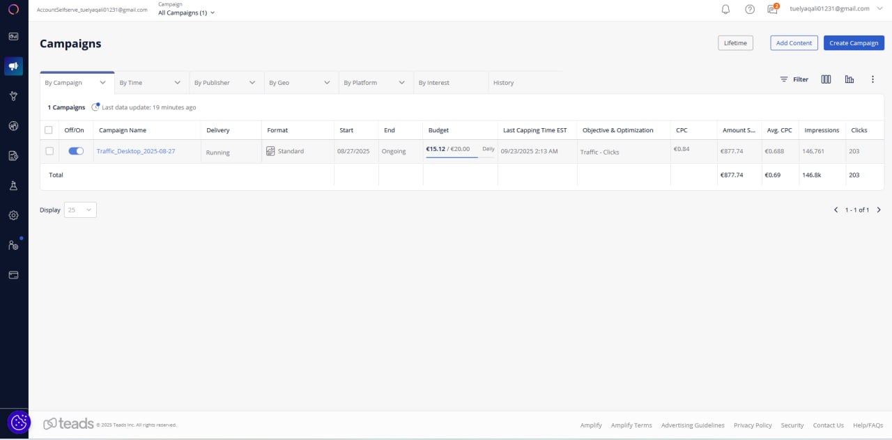 Outbrain Ads User Dashboard