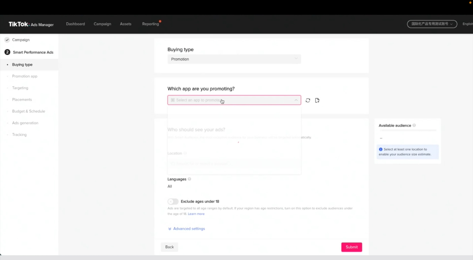 TikTok Ads Account Interface
